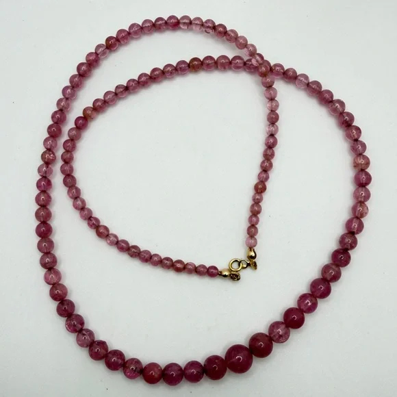 ~25" Graduated PINK TOURMALINE beaded necklace w/ 14kt yellow gold C-clasp! - Picture 6 of 16